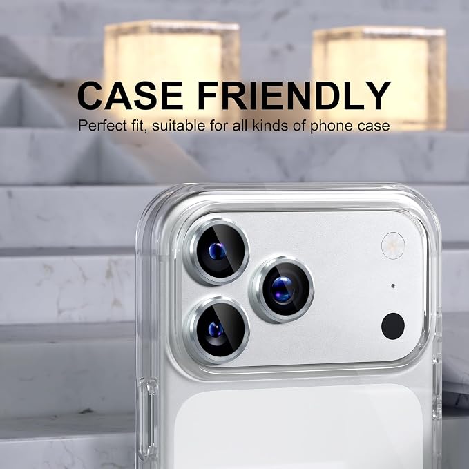 Choiche Compatible for iPhone 17 Pro/iPhone 17 Pro Max Camera Lens Protector, 9H Tempered Glass Camera Cover Screen Protector Metal Ring Decoration Accessories (Silver)