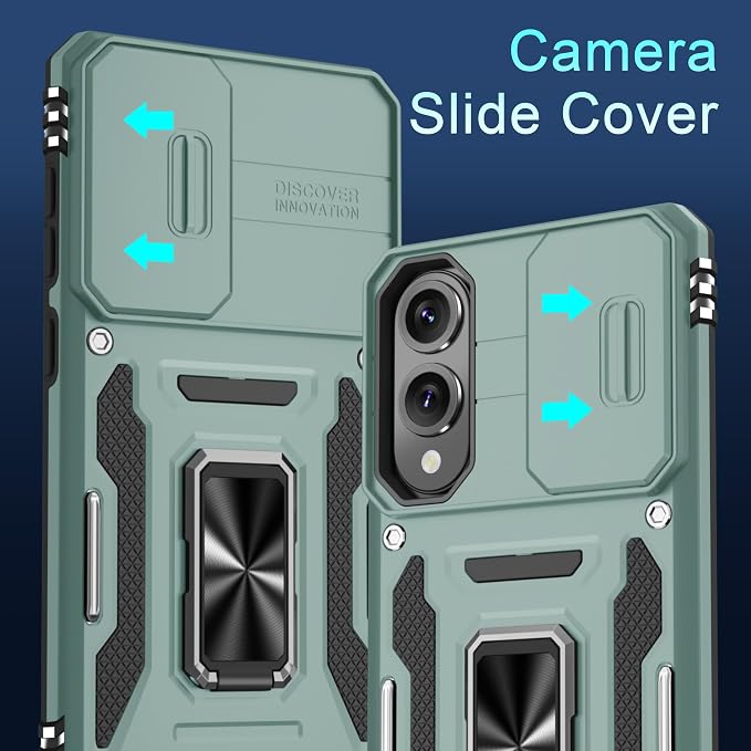 DEERLAMN Case for Samsung Galaxy S25 Edge with Slide Camera Cover+Screen Protector (1 Pack), Rotated Ring Kickstand Military Grade Shockproof Protective Cover-Green