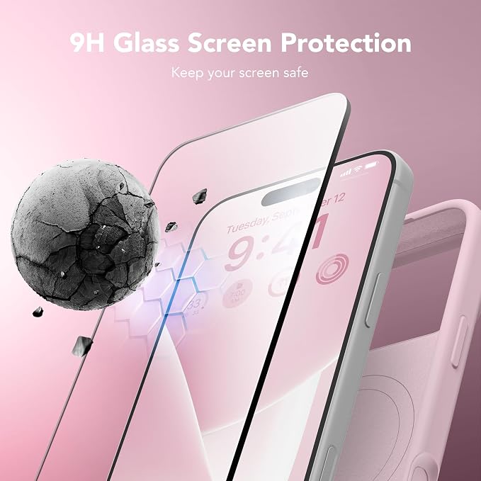 GONEZ Magnetic for iPhone 17 Pro Case, Compatible with MagSafe, [Screen Protector + Camera Lens Protector], Liquid Silicone Anti-Scratch Shockproof Protective Phone Case 6.3 inch, Pastel Pink