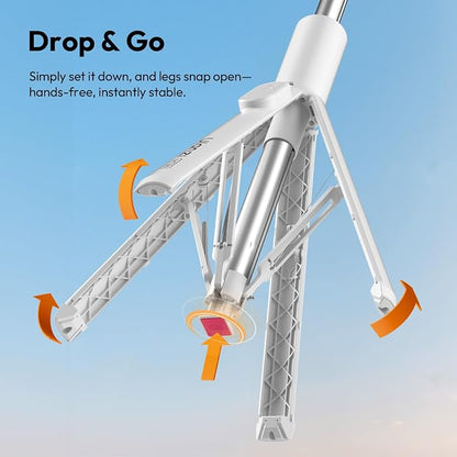 ULANZI MT86 60" Automatic Phone Tripod Stand with Wireless Remote, Adjustable Auto‑Open Selfie Stick for iPhone Android, Portable Extendable Travel Tripod for Selfie/Vlogging, White