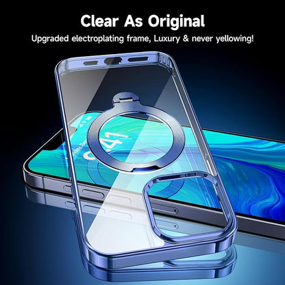 [Tri-Shield Protection] for iPhone 13 Pro Max Case with 360° Spin Stand Compatible with MagSafe [Magnetic CD Ring] [Screen & Camera Lens Protector] Shockproof Plating Never-Yellowing, Blue-6.7"