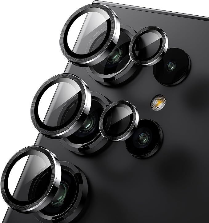 WSKEN for Samsung Galaxy S24 Ultra Camera Lens Protector, Ultra Thin Scratch Resistant 9H Tempered Glass with Aluminum Metal Circle Camera Screen Protector Cover Accessories, Black