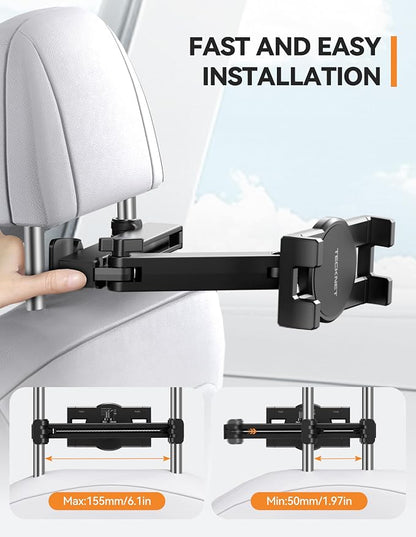TECKNET Car Headrest Tablet Holder, ipad Car Holder Back Seat [3 in 1 Extension Arm], 360° Rotating Adjustable Road Trip Essentials for Kids,for 4.7-12.9" iPad Pro,Air,Mini,iPhone,Galaxy,Switch,Fire