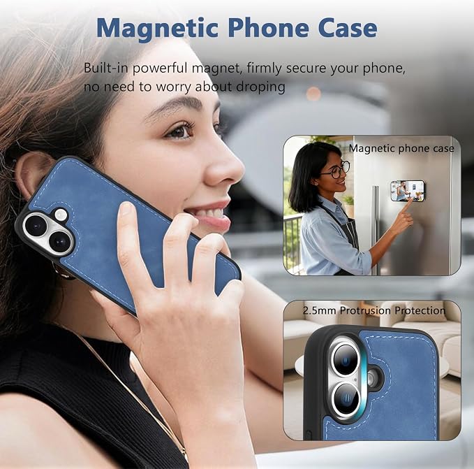 Wallet Case for iPhone 17 with Card Holder/Crossbody Wallet/Strap,[RFID Blocking][Magnetic] PU Leather Phone Case for iPhone 17,6.3 in,Dream Sky Blue