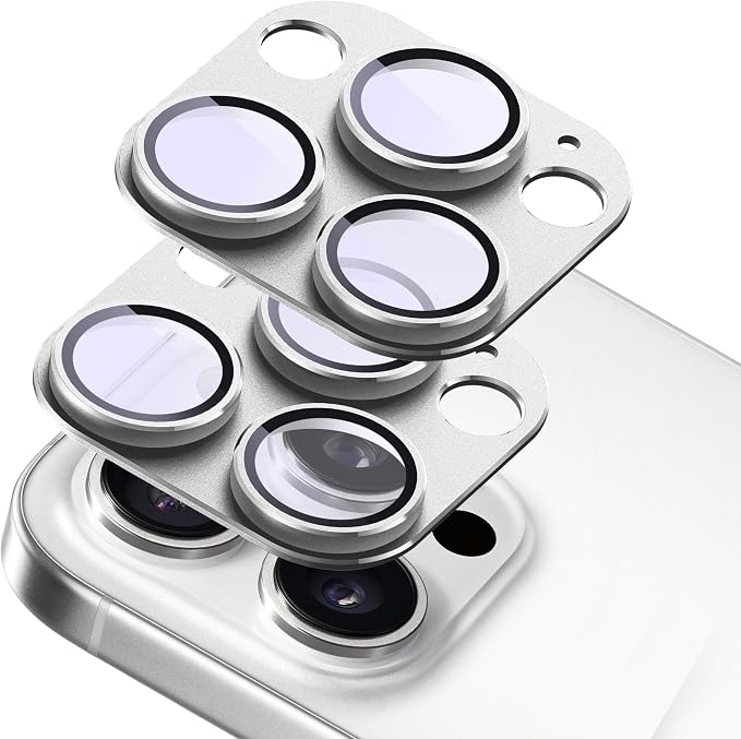 2-Pack Shatterproof Camera Lens Protector for iPhone 15 Pro/15 Pro Max |AR Tempered Glass Strong Adsorption Metal Camera Cover Screen(Silvery)