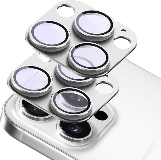 2-Pack Shatterproof Camera Lens Protector for iPhone 15 Pro/15 Pro Max |AR Tempered Glass Strong Adsorption Metal Camera Cover Screen(Silvery)
