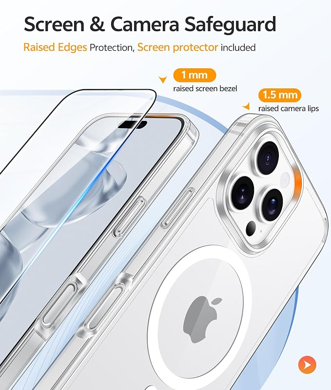 FNTCASE for iPhone 16 Pro Case, Fit for Magsafe, Screen Protector Clear | Anti Yellowing Magnetic Back, 14FT Military Grade Drop Protection, Shockproof Protective Phone Cover, Transparent