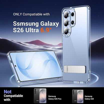 Temdan Designed for Samsung Galaxy S26 Ultra Case,[Built in Hidden Kickstand][Military Grade Drop Protection] [Never Yellowing] Slim Thin Phone Case for Galaxy S26 Ultra Case 6.9"- Crystal Clear