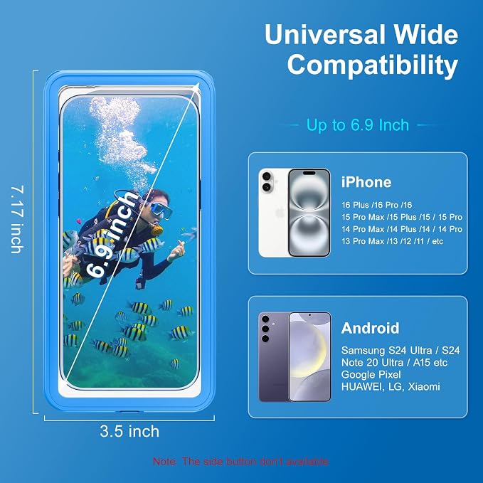 Beasyjoy Waterproof Phone Case, Underwater Phone Case for Snorkeling, Universal IPX8 Diving Pouch with Lanyard for iPhone Samsung Google Moto Series-NOT Fit Snugly Touchscreen Operated Only-Dark Blue