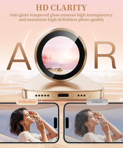 GolbinBox Camera Lens Protector for iPhone 17 Pro Max/17 Pro/16 Pro Max/16 Pro, 1:1 Invisible Fit, 9H Tempered Glass Ultra HD Metal Individual Camera Cover, Case Friendly, Desert Gold
