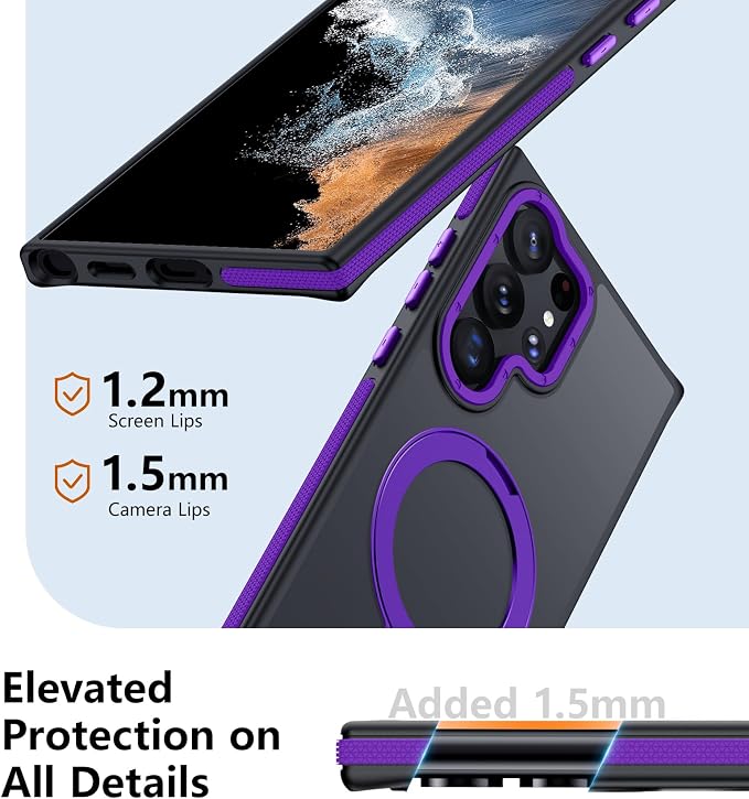 for Samsung Galaxy S22 Ultra Case, Magnetic Adjustable Ring Stand [Fit for Magsafe], [Military-Grade Shockproof Protection] Phone Case for S22 Ultra Case with Kickstand&Ring Holder (Purple)