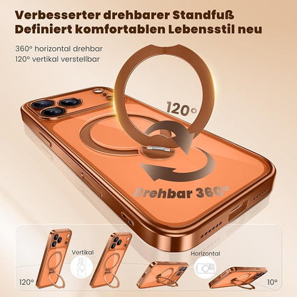 GolbinBox for iPhone 17 Pro Case with 360° Spin Magnetic Stand,[Compatible with Magsafe] [Military Protection][Built-in Ring Holder] Camera Control Phone Case for 17 Pro,Cosmic Orange/Clear