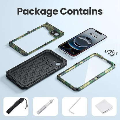 Mitywah Waterproof Case for iPhone 16e and for iPhone 17e, Shockproof Heavy Duty Case with Built-in Screen Protector, Underwater Full Body Protective Metal Case 6.1 inch, Camouflage