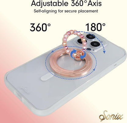 Sonix Magnetic Phone Grip and Phone Ring Holder - Compatible with MagSafe - Rotatable Kickstand and Phone Holder for iPhone 16, 15, 14, 13, 12 Series - Rose Gold/Multi Rhinestone