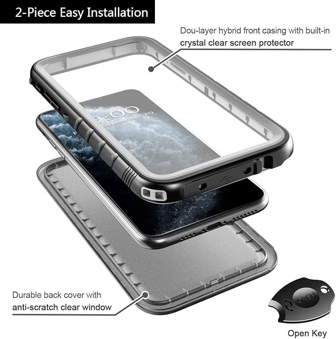 Cozycase Waterproof Case for iPhone 11 Pro Max Underwater Shockproof Full-Body Rugged Bumper Sealed Case with Built-in Screen Protector for iPhone 11 Pro Max 6.5 inch-Black