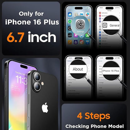 Battery Case iPhone 16 Plus, Upgraded 12000mAh Rechargeable Portable Extended Battery Pack Supported Qi Wireless Charging Case Compatible with iPhone 16 Plus (6.7 inch) Charger Case Power Bank (Black)