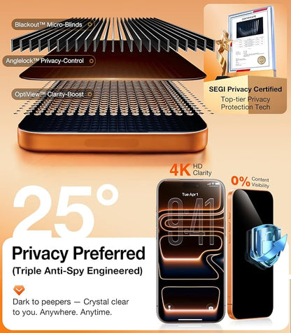 UltraGlass TOP 9H+ Armor for iPhone 17 Pro Max Privacy Screen Protector [NO.1 Military Grade Shatterproof] Privacy Screen 17 Pro Max Tempered Glass 17 ProMax [100% Anti-Spy] Longest Durable, 2 Pack