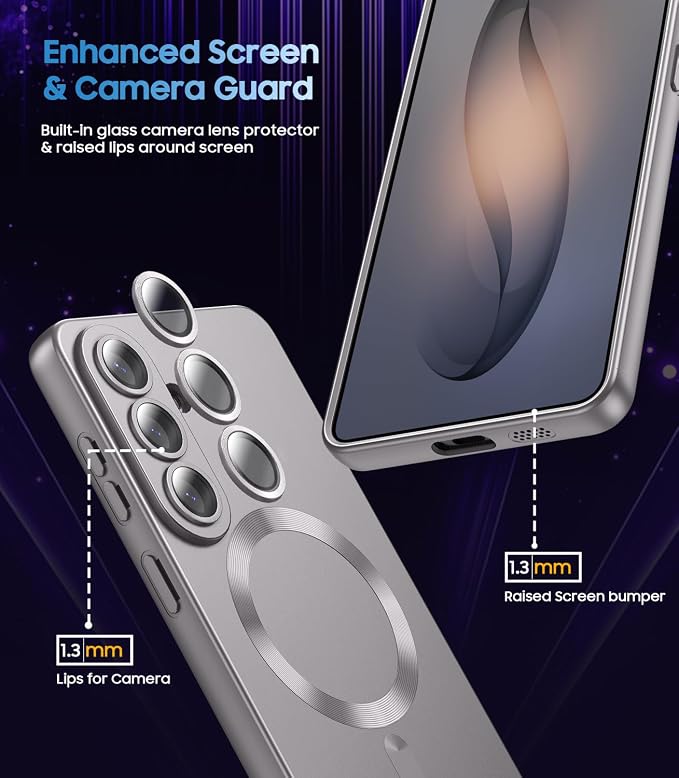 Magnetic for Samsung Galaxy S26 Case [Compatible with MagSafe][Built-in Camera Lens Protector] Slim Soft Silicone Bumper Shockproof Metallic Luster Phone Case, Gray