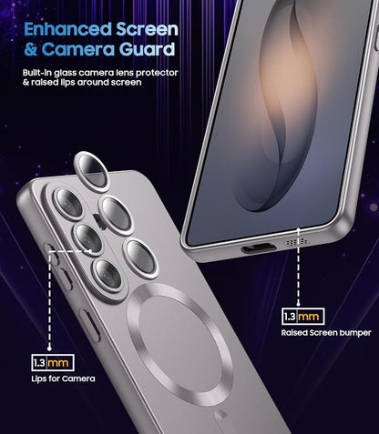 Magnetic for Samsung Galaxy S26 Case [Compatible with MagSafe][Built-in Camera Lens Protector] Slim Soft Silicone Bumper Shockproof Metallic Luster Phone Case, Gray