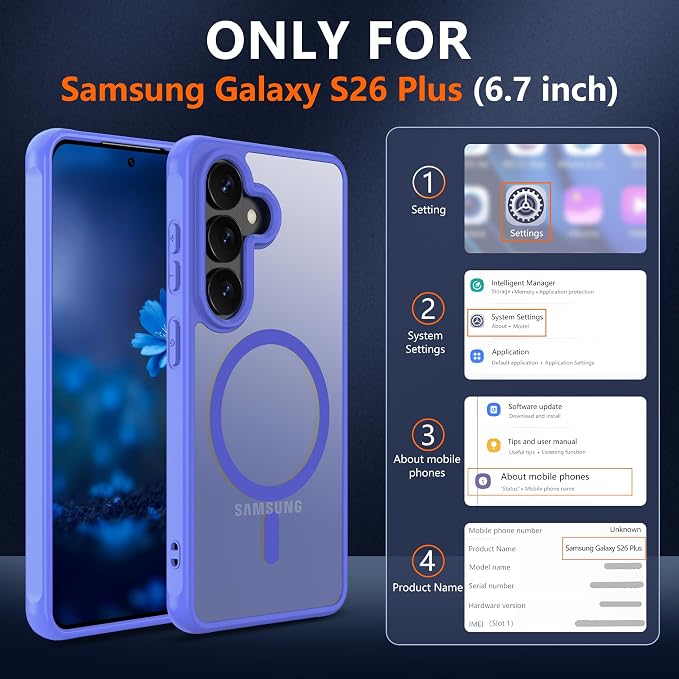 Compatible for Samsung Galaxy S26 Plus Phone Case: S26 Plus Case with 2PC HD Screen Protector, Wireless Charging Matte Translucent Soft-Touch & Full Body Shockproof para Case Galaxy S26 Plus,Sky Blue
