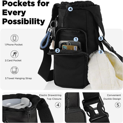 EasyAcc Magnetic Gym Bag, Upgraded 5X Super Strong Magnetic Gym Water Bottle Bag Holder Carrier, 5 Built-in Magnets, Phone Pockets, Shoulder Strap, Gifts for Gym Lovers Gym Accessories for Men Women