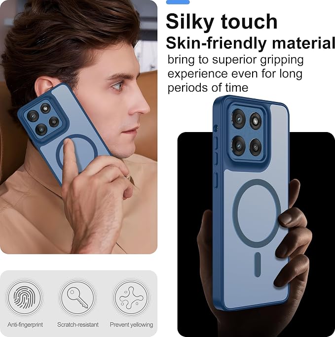 Compatible for Motorola Moto G Stylus 2025 Phone Case: [Mag-Safe Fit] with 2pc HD Screen Protector, Matte Translucent Soft-Touch Skin & Full Body for Moto GStylus 2025, Blue