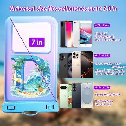 Personalized Initial Waterproof Phone Pouch Case - IPX8 Cellphone Dry Bag with Lanyard for iPhone 16/15/14/13/12 Pro Max (6.1–6.9"), Beach & Cruise Ship Essentials with Monogrammed Design (Blue, D)