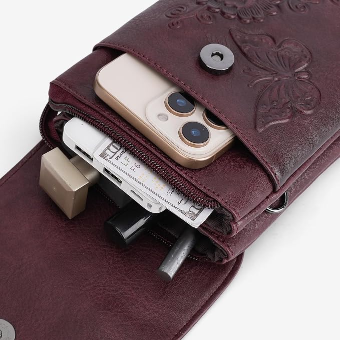 Small Crossbody Bags for Women Trendy Vegan Leather Cell Phone Bag Embossed Flower Design Wallet Purses with Strap