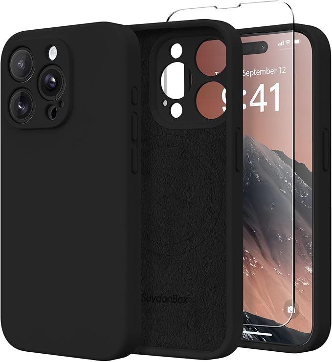 Magnetic for iPhone 13 Pro Case, Compatible with MagSafe, [Full Camera Protection][Screen Protector] Silicone Shockproof Protective Phone Case for iPhone 13 Pro 6.1", Black