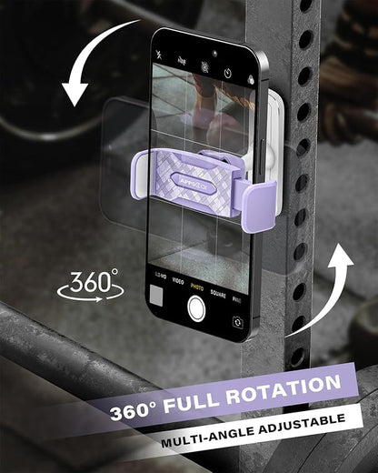 APPS2Car Gym Magnetic Phone Holder, 360 Adjustable, Compatible with 4.7-6.5" Smartphones, Alloy Base and Joint, Gym Accessories for Women, Purple