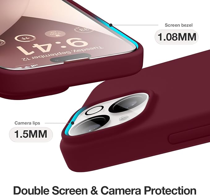 GONEZ Magnetic for iPhone 14 Case, Compatible with Magsafe, with Screen Protector + Camera Protector, Anti-Scratch Microfiber Lining, Liquid Silicone Shockproof Protective Phone Case, Maroon