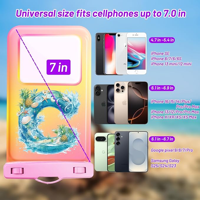 Personalized Initial Waterproof Phone Pouch Case - IPX8 Cellphone Dry Bag with Lanyard for iPhone 16/15/14/13/12 Pro Max (6.1–6.9"), Beach & Cruise Ship Essentials with Monogrammed Design (Pink, C)