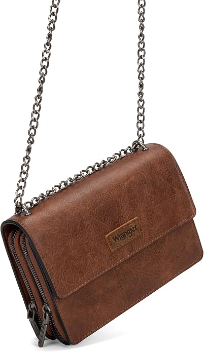 Wrangler Flap Crossbody Purse for Women Shoulder Bag Vintage Wallets with Chain Strap