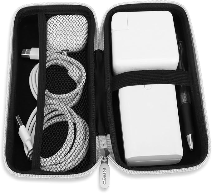 iMangoo Travel Essential Electronics Organizer Pouch Charger Case Shockproof Dual Zipper Power Bank Cables Tech Accessories Purse, Men & Women Travel Must Have Storage Bag, 8.5x4.5x2 inch Silver