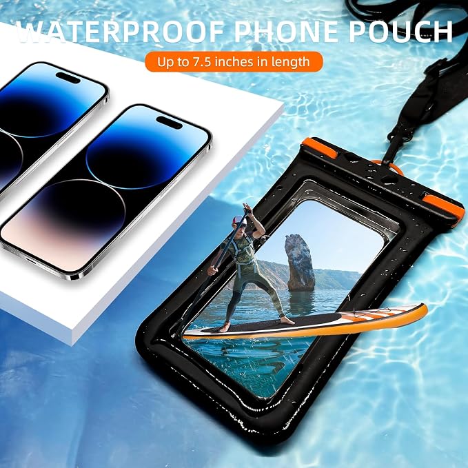 IPX8 Floating Waterproof Dry Bag 2-Pack ,7.2 Inch Waterproof Phone Pouch for iPhone 16/15/14 Pro Max Galaxy S24/S23 Adjustable Lanyard + wrist strap Beach Swimming Travel Essentials