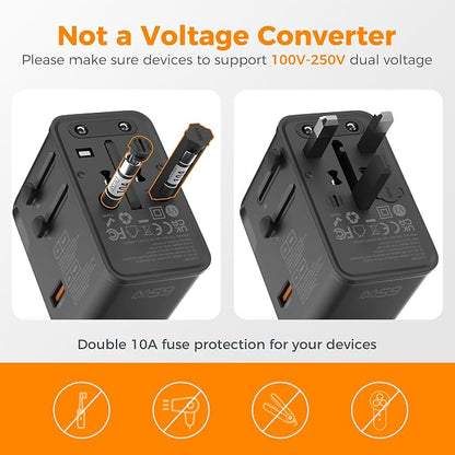 TESSAN Universal Travel Adapter, 65W International Power Adapter | 4 USB Charging Ports (2 USB C), Worldwide Plug Adaptor, US to Europe UK Italy Spain France Ireland Australia, Type C G A I