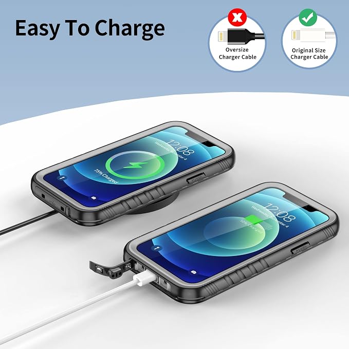 SPORTLINK Compatible with iPhone 12 Pro Waterproof Case - Full Body Shockproof Dustproof Phone Screen Protector Rugged Waterproof Case for iPhone 12 & 12 Pro 6.1 Inch Black