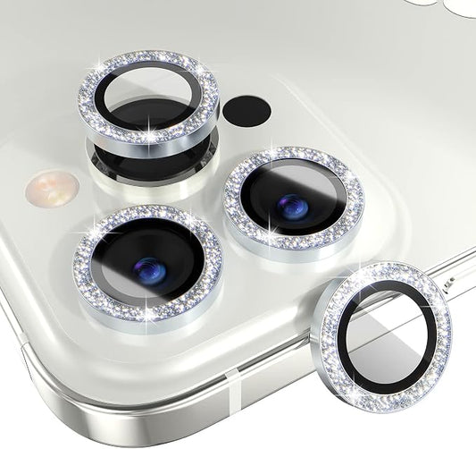 Choiche Compatible for iPhone 14 Pro/iPhone 14 Pro Max Camera Lens Protector Bling, 9H Tempered Glass Camera Cover Screen Protector Metal Ring Decoration Accessories (Glitter-Silver)