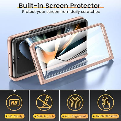 VEGO for Samsung Z Fold 4 Case, with Slide Camera Cover&Screen Protector | Fold 4 Case with Kickstand Hinge Protection Cover Case for Samsung Galaxy Z Fold 4 5G- Pink