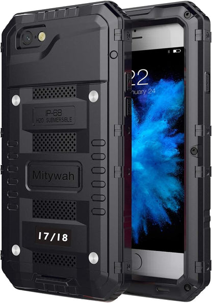 Mitywah Waterproof Case Compatible with iPhone 7 / iPhone 8 Heavy Duty Durable Metal Full Body Protective Case Built-in Screen Protection Shockproof Dustproof Rugged Military Grade Defender, Black