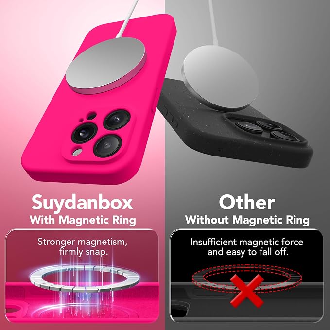 Magnetic for iPhone 15 Pro Max Case, Compatible with MagSafe, [Full Camera Protection][Screen Protector] Silicone Shockproof Protective Phone Case for iPhone 15 Pro Max 6.7", Hot Pink