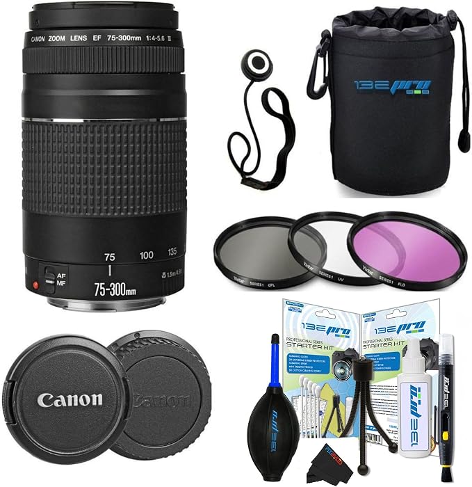 Canon EF 75-300mm f/4-5.6 III Telephoto Zoom Lens for Canon SLR Cameras, 6473A003 (Renewed) (Lens w/PIXIBYTES Pro Travel Bundle)