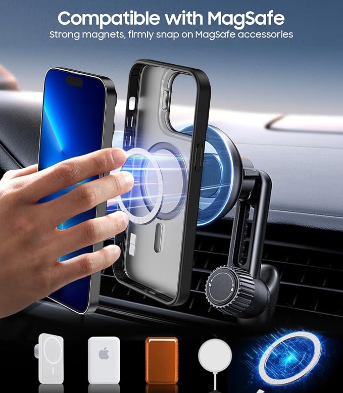 for iPhone 13 Pro Max Case, Compatible with MagSafe, 3-in-1 Camera Ring Stand, with 9H Camera Lens Cover, Non-Slip Translucent Matte Military-Grade Drop Protection Magnetic Case, Black