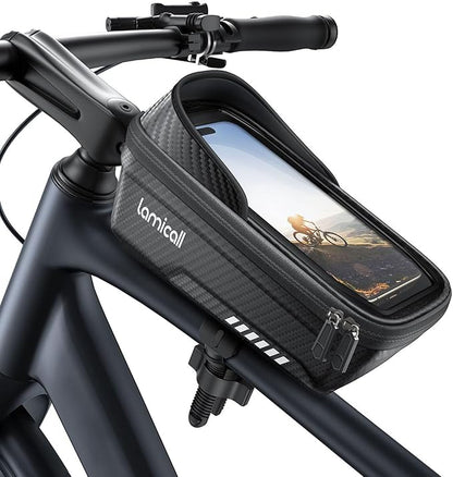 Lamicall Bike Frame Bag Waterproof - [1s Release] [2 in 1] Bike Phone Mount Holder, Bicycle Top Tube Bag, Cycling Pouch with Rain Cover, Bikes Accessories Gifts for Phones Under 7"