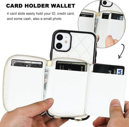 Bocasal Crossbody Wallet Case for iPhone 11, RFID Blocking PU Leather Zipper Handbag Purse Flip Cover, Kickstand Folio Case with Card Slots Holder Wrist Strap Lanyard 6.1 Inch (White)