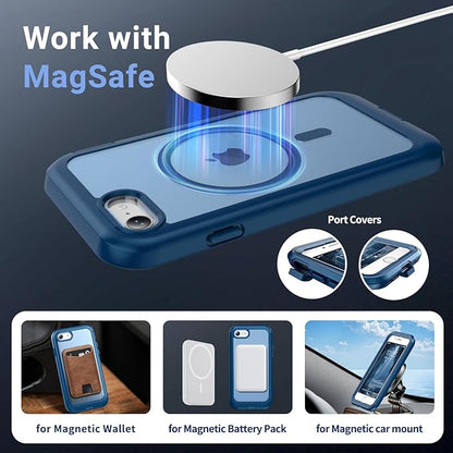 jaroco Magnetic for iPhone SE Case 3rd/2rd,iPhone 8/7 Case, [Compatible with MagSafe][Military Grade Drop Protection][Heavy Duty Protection][Non-Slip] 2-Layer Bumper Phone Case 4.7''-Deep Blue