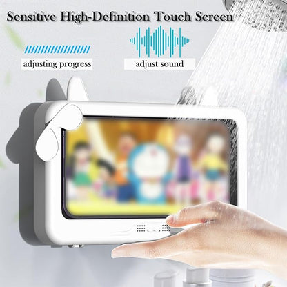 Shower Phone Holder Waterproof, Anti-Fog Touch Screen Shower Phone Case, 480 Rotation Wall Phone Mount Stand for Bathroom Batheub Kitchen Wall Mirror, Compatible with 4.7"-6.8" Phones (White)