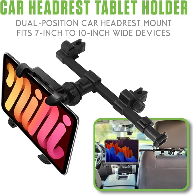 Cellet Car Headrest Phone Holder & Tablet Mount for Back Seat Adjustable 10" Cradle Compatible for iPad Pro Air Mini iPhone 13 Pro Max Mini 12 SE Galaxy S21 S20 Note 20 Tabs Kindle Fire HD - Black