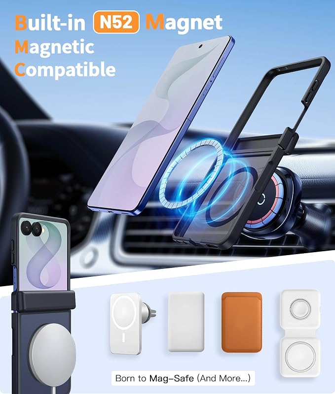 FNTCASE for Samsung Galaxy Z Flip 8 Case, Fit for Magsafe, Screen Protector | Hinge Protection, Translucent Matte, 18FT Military Grade Drop Proof, Protective Phone Cover, Black