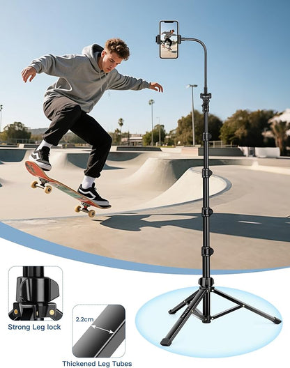 Phone Tripod Stand, 85" Tall Cellphone Tripod for iPhone with Gooseneck Remote, Flexible Portable Phone Stand for Recording, Compatible with iPhone 14 13 12 pro Android Camera